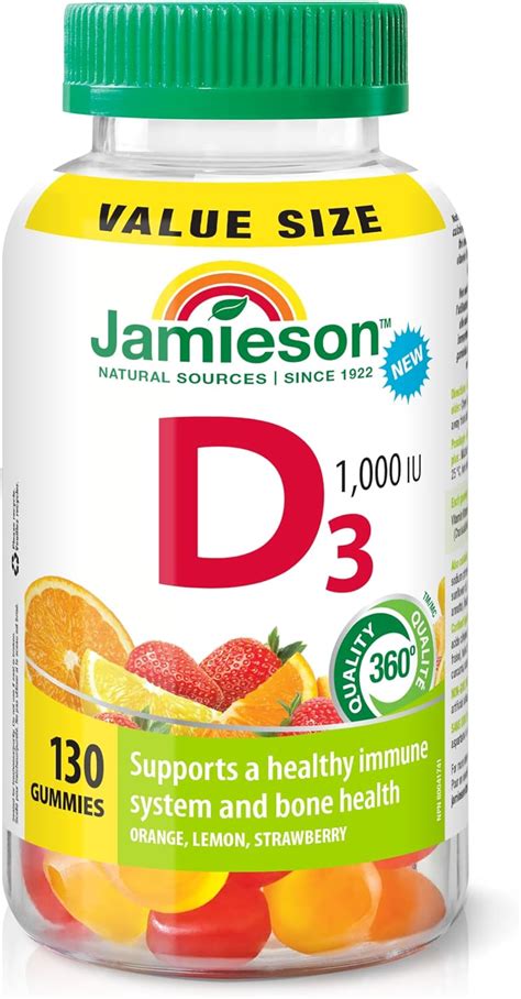 Jamieson Vitamin D3 1 000 IU Gummies Orange Strawberry Lemon