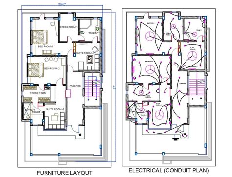 Autocad House Interior Furniture And Electrical Layout Plan Dwg File
