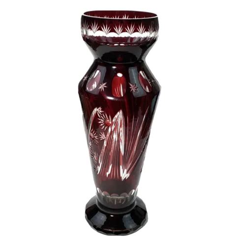 Antique Bohemian Czech Ruby Red Cut To Clear Cased Glass Crystal Vase 295 95 Picclick