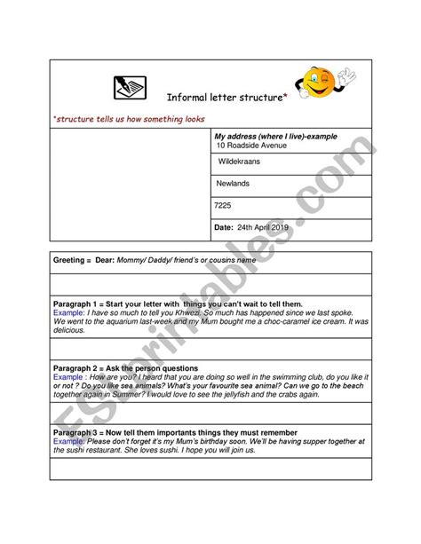 There are basically two types of business letters: Informal letter structure - ESL worksheet by Gettingmarried