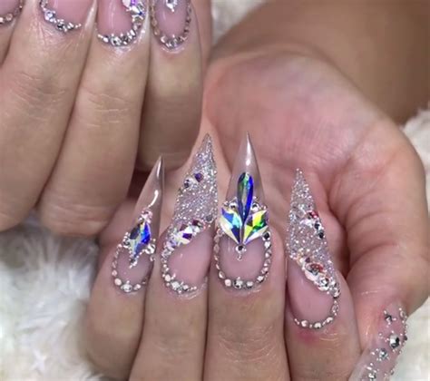 Custom Crystal Holographic Chrome Sharp Stiletto Nails Diamond Nails