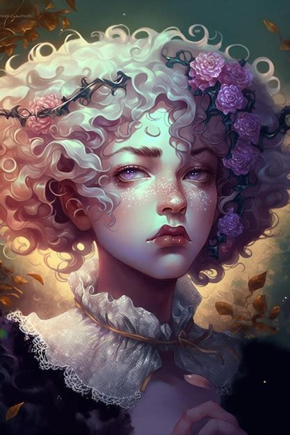 Premium Ai Image Painting Of A Woman With Curly Hair And A Flower