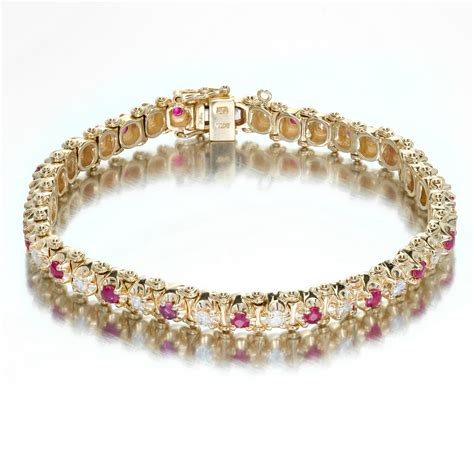 Estate Fine Ruby Diamond Bracelet 14k Yellow Gold Ebay