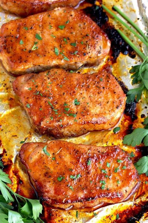 A thin pork chop is difficult to cook perfectly with this method, because. Oven Baked Pork Chops on a sheet pan. | Juicy pork recipes ...