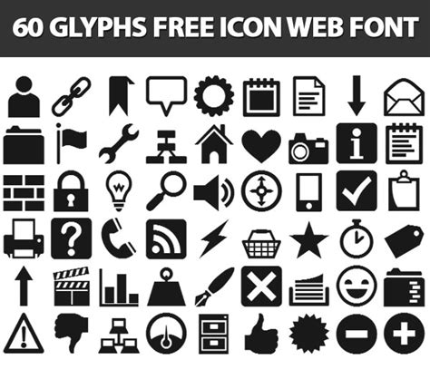 60 Glyphs Free Icon Web Font Pictograms Graphic Design Junction