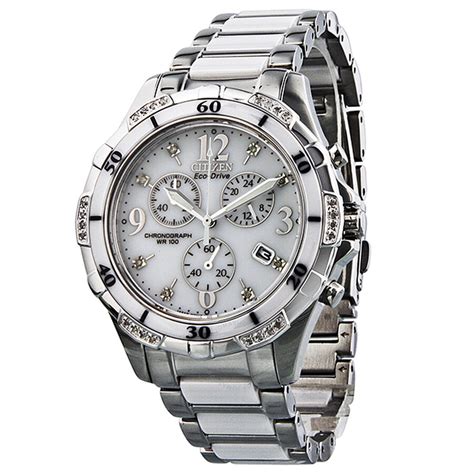 Citizen Eco Drive Chronograph Diamond White Dial Stainless Steel And