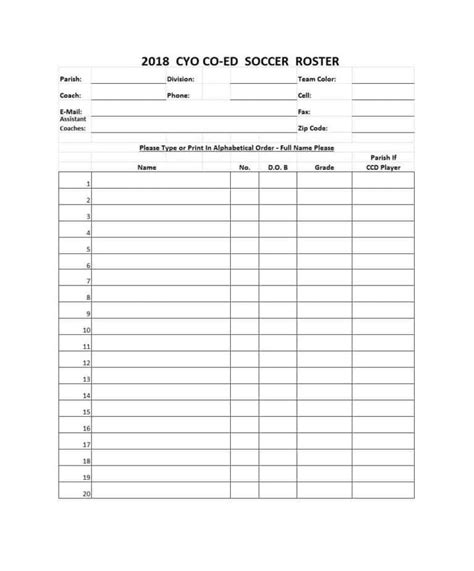 49 Printable Soccer Roster Templates Soccer Lineup Sheets Intended