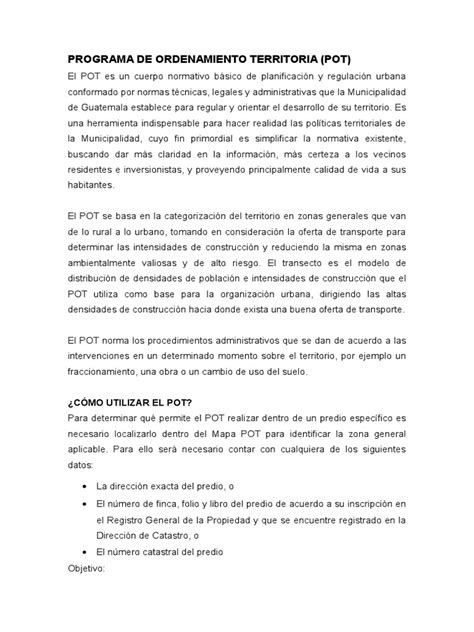 Programa De Ordenamiento Territorial Ciudad De Guatemala Pdf Guatemala Planificación