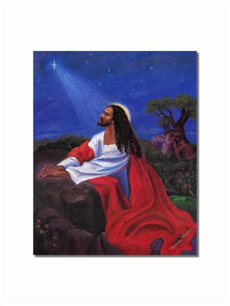 African American Black Jesus Praying At Gethsemane Rock Wall Picture
