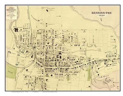 Bennington Downtown Vermont 1869 Old Town Map Reprint Bennington Co