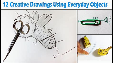 12 Creative Drawings Using Everyday Objects Kaif Sketch Youtube