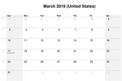March 2019 Calendar Usa With Holidays