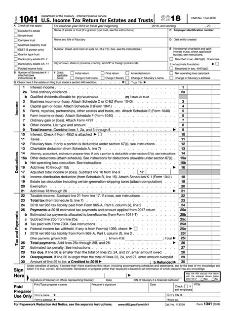 Irs 1041 2018 Fill And Sign Printable Template Online Us Legal Forms