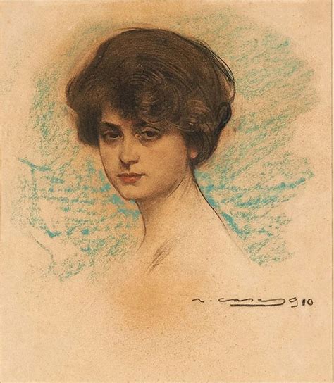 Ramon Casas I Carbó Portrait Of Julia On A Blue Background Blue