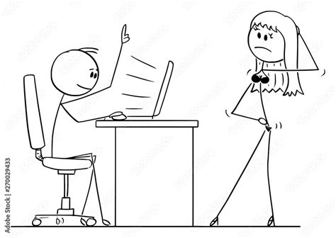 Vector Cartoon Stick Figure Drawing Conceptual Illustration Of Man Sitting Behind Desk And