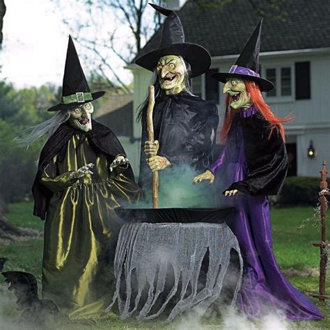 lifesize animated witches set of 3 coven cauldron outdoor halloween prop decor halloween props