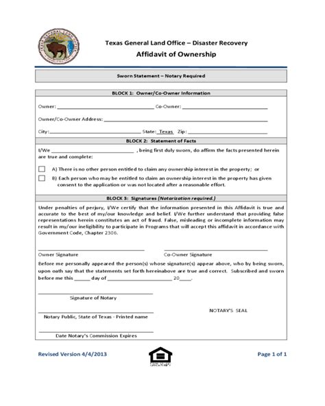 Affidavit Of Ownership Form
