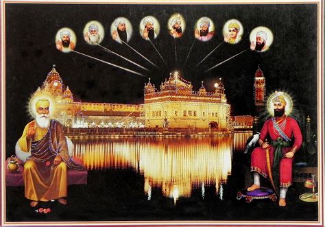 Golden Temple Of Amritsar With Ten Gurus Glitter Poster14x18 In