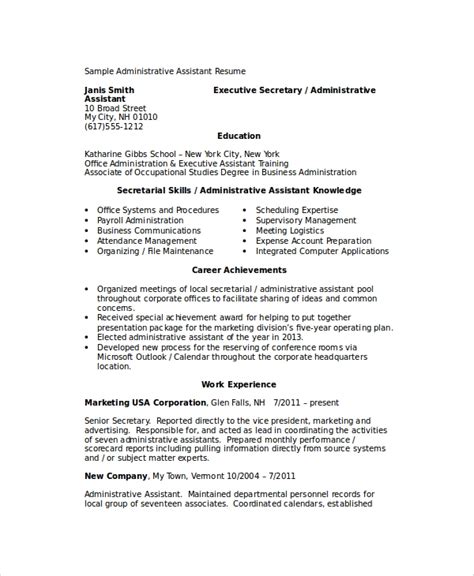 Sample resume for administrative assistant describes the qualifications and experience in great detail. FREE 9+ Sample Administrative Assistant Resume Templates ...