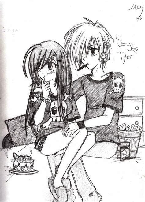 Cute Anime Emo Couples Drawings Aesthetic Caption