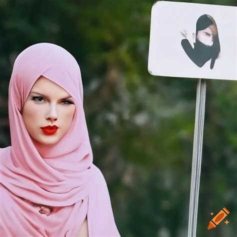 Muslim Taylor Swift In Hijab Standing On A Road Near A Sign On Craiyon