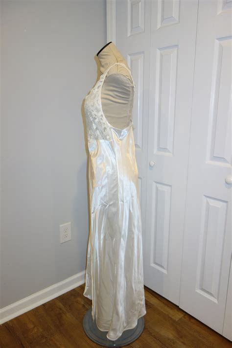 Vintage Victorias Secret White Satin Lace Nightgown Etsy
