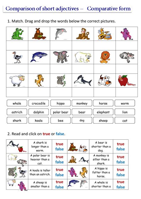 Free esl printable grammar worksheets, vocabulary worksheets, flascard worksheets, fairytales worksheets, efl exercises, eal handouts, esol quizzes, elt activities, tefl questions, tesol materials, english teaching and learning resources, fun crossword and word search puzzles. Comparison of short adjectives - Interactive worksheet
