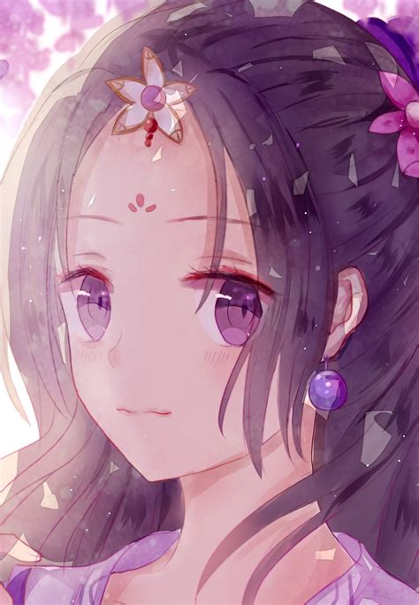Download Beautiful Anime Girl Purple Eyes Cutie 1440x2960 Wallpaper