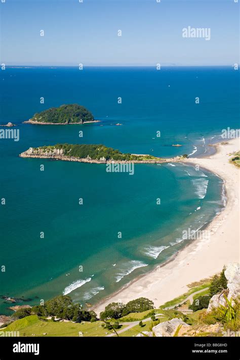 Omanu Beach Viewed From The Top Of Mount Maunganui Bay Of Plenty North Island New Zealand Stock
