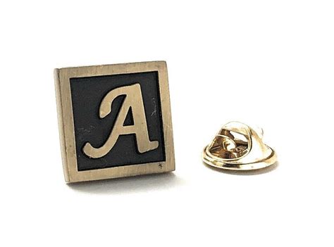 Lapel Pin Letter Initial Letters Black Brass Square Enamel Pin Etsy