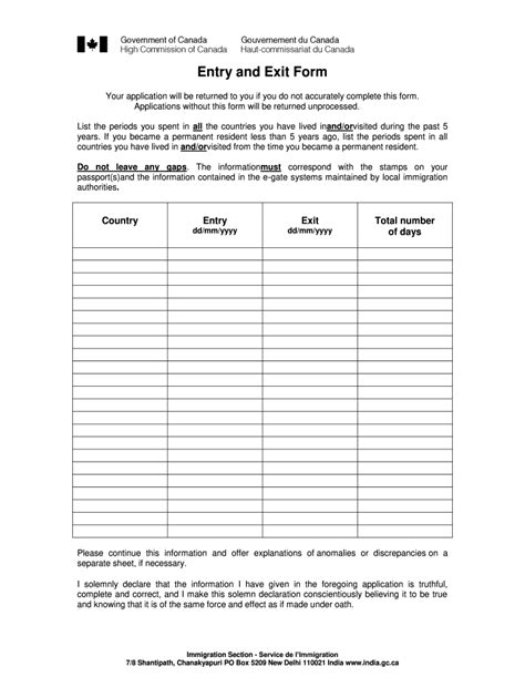 Canada Entry And Exit Form Fill And Sign Printable Template Online