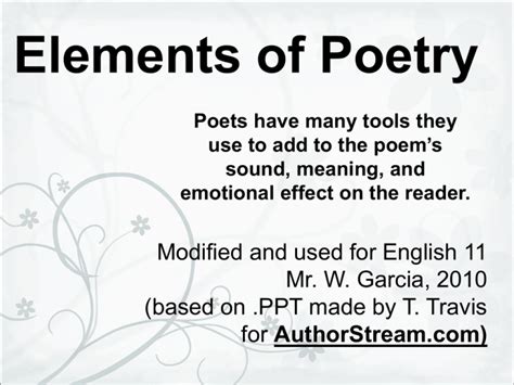 Elements Of Poetry Powerpoint Presentation For Grade