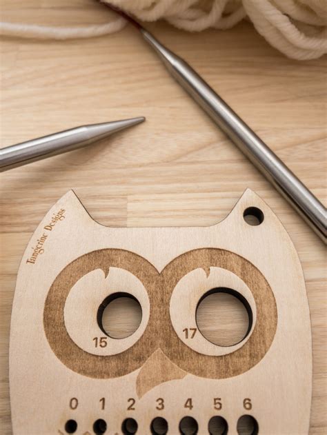 Owl Knitting Needle Gauge Laser Cut Wood Sizes 0 To 17 Etsy