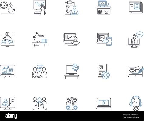 Workplace Outline Icons Collection Job Office Building Desk