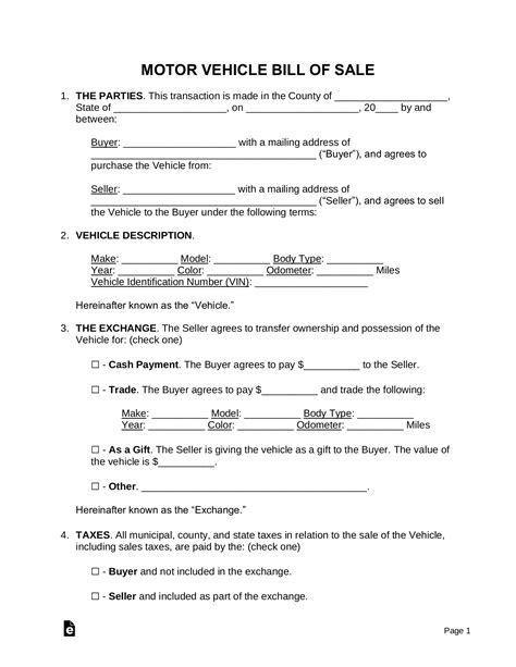Bill Of Sale Template Word