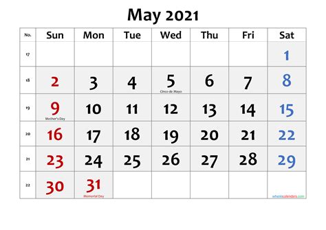 For each entry the number of the remaining days is also shown, except for the dates already in the past. May 2021 Holiday Calendar | Printable March