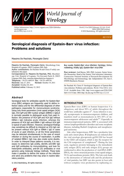 Pdf Serological Diagnosis Of Epstein Barr Virus Infection Problems