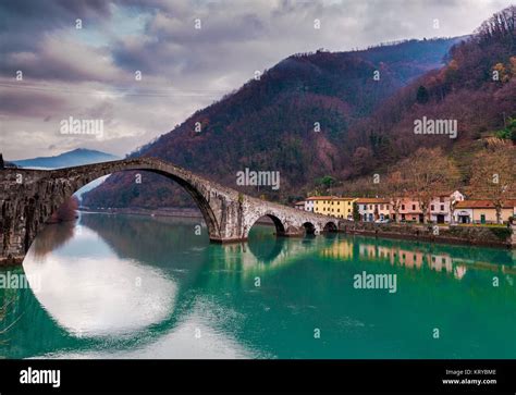 Maddalena Bridge Over The Serchio River In Lucca Tuscany Italy Stock