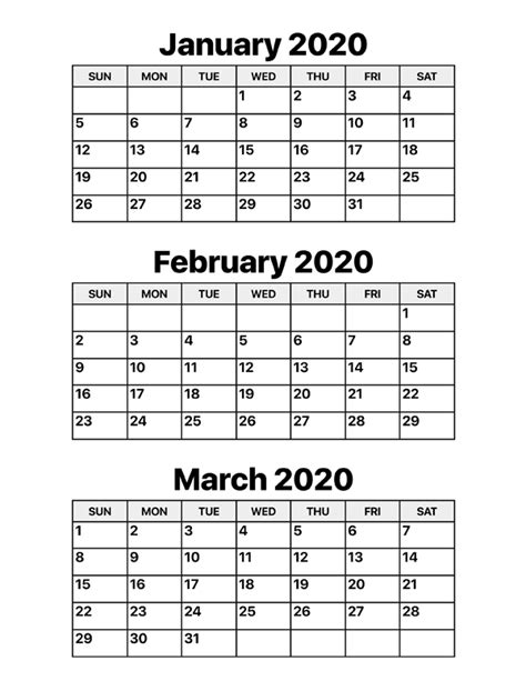 January February And March 2020 Calendar Calendar Options