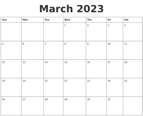 Blank March 2023 Printable Calendar Printable Blank World