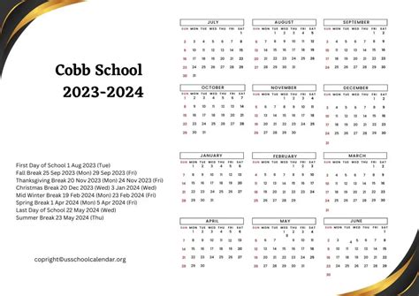 Cobb School Calendar With Holidays 2023 2024
