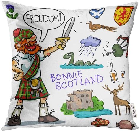 green haggis bonnie scotland cartoon collection funny scottish man with sword red kilt throw