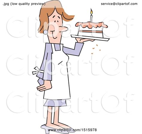 Clipart Of A Cartoon Happy Woman Holding A Birthday Cake Royalty Free Vector Illustration By