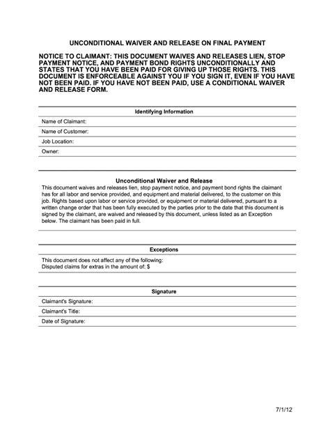 Unconditional Lien Waiver Template Word Fill Out Sign Online Dochub