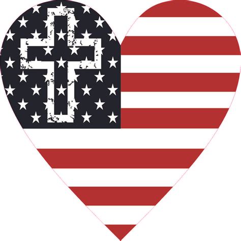 4in X 4in Cross American Flag Heart Sticker