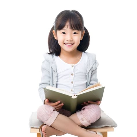 Linda Niña Asiática Leyendo Un Libro En La Celebración De Navidad Png Dibujos Chica De Escuela