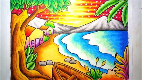 Stick crayon dari wax biasanya lebih kasar dan berwarna lebih cerah. 53+ Cara Mewarnai Pemandangan Pantai Dengan Crayon