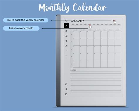 Remarkable 2 Templates Monthly Calendar 2023 Hyperlinked Etsy