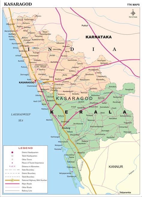 Kasaragod District Map Kerala District Map With Important Places Of