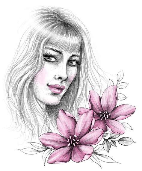 Flower In Woman Head Vector Line Illustration Line Drawing One Line My Xxx Hot Girl